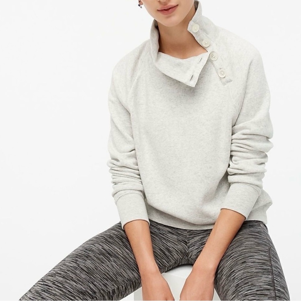 J. Crew Roll Neck Sweatshirt Heather Gray Cloudspun Fleece Button Women S Preppy